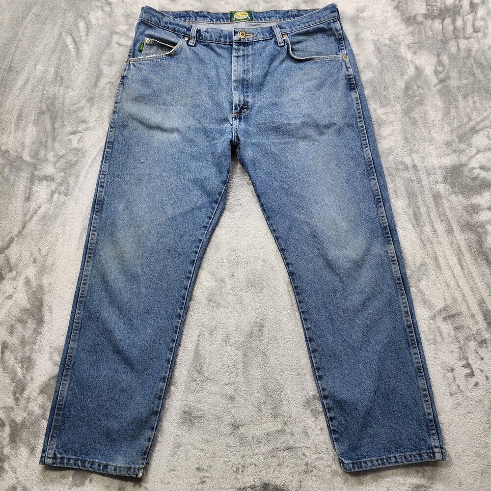 Cabela's Jeans Men 38/29 Blue Roughneck Denim Straight Leg Workwear Distressed